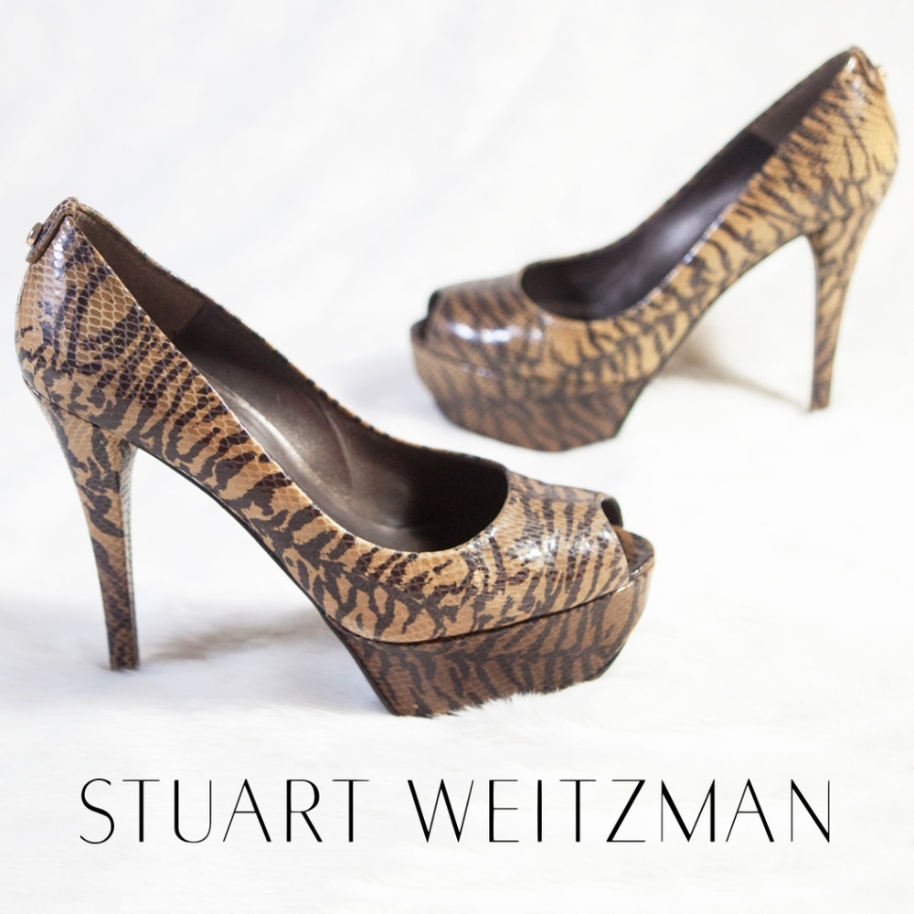 Stuart Weitzman Python Peep Toe Platform Pump - Picture 1 of 8